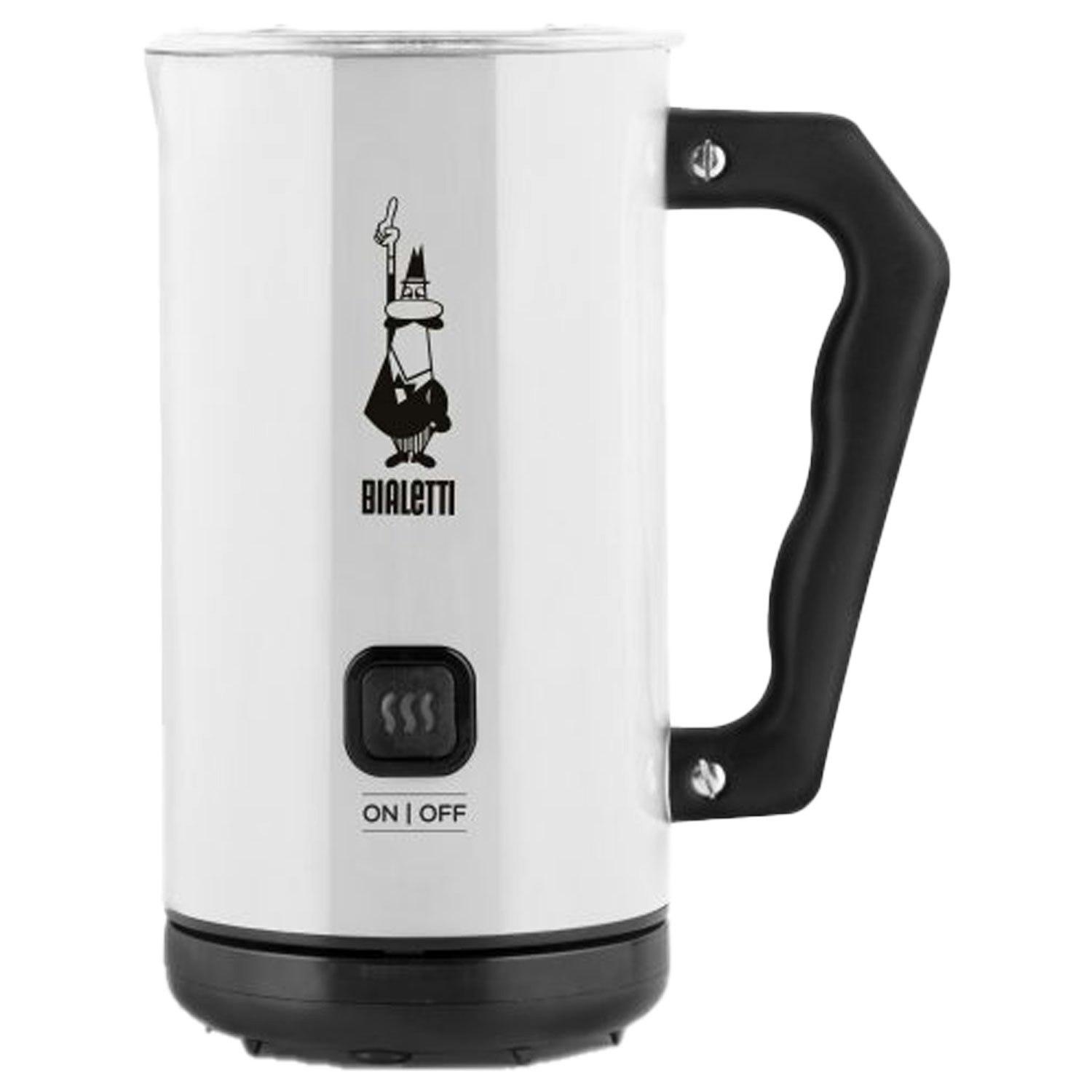 Hvit Bialetti elektrisk melkeskummer med aluminiumskanne